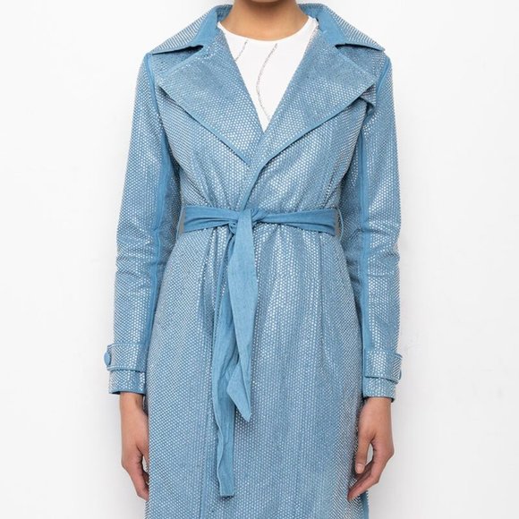 Callie Denim: Rhinestone Midi Trench Coat Large - Picture 6 of 7